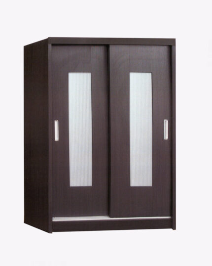 open brown sliding door wardrobe