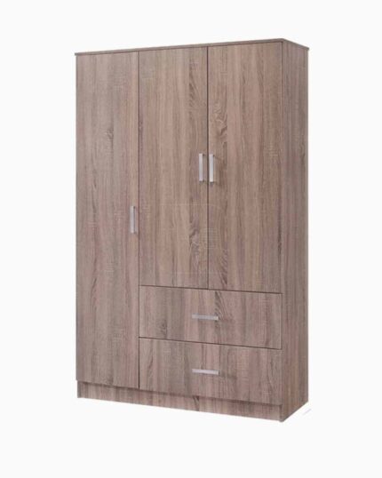 3 doors 2 drawers wooden brown wardrobe