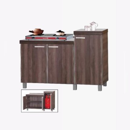 steel legs wooden brown gas stove cabinet