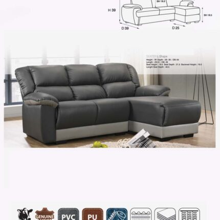 black leather l shaped sofa