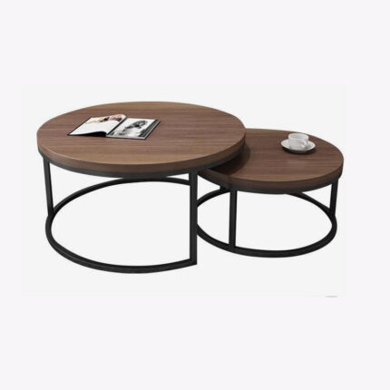 2 pieces brown round coffee table