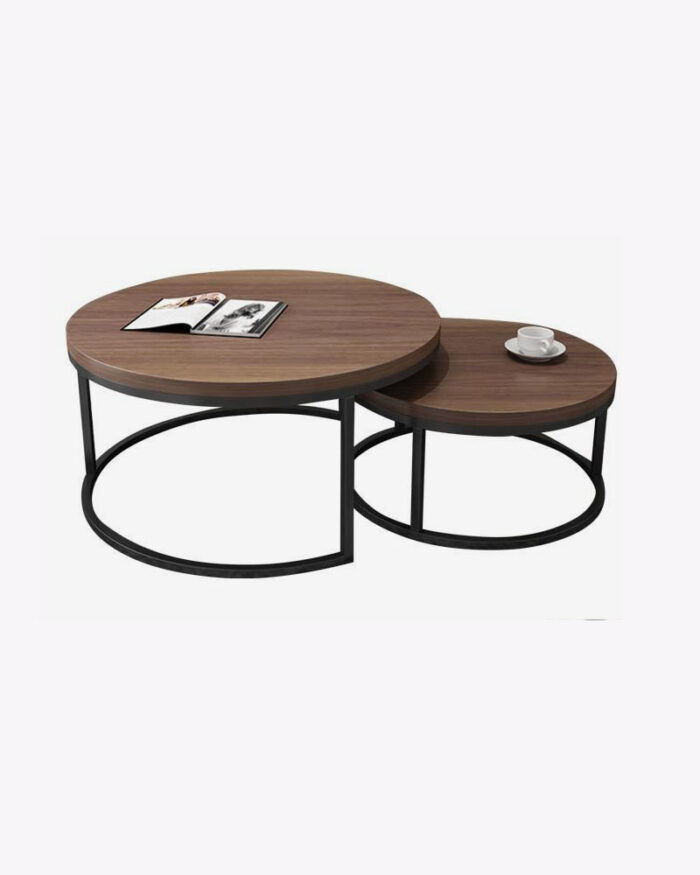 2 pieces brown round coffee table