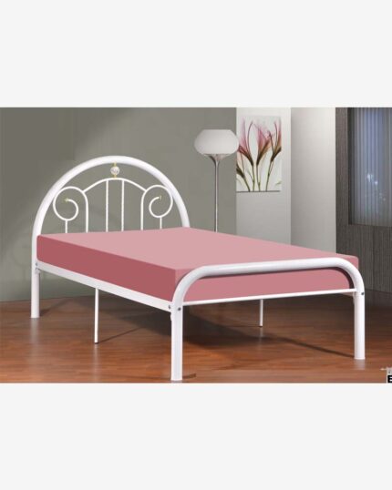 metal bed frame with pink mattress