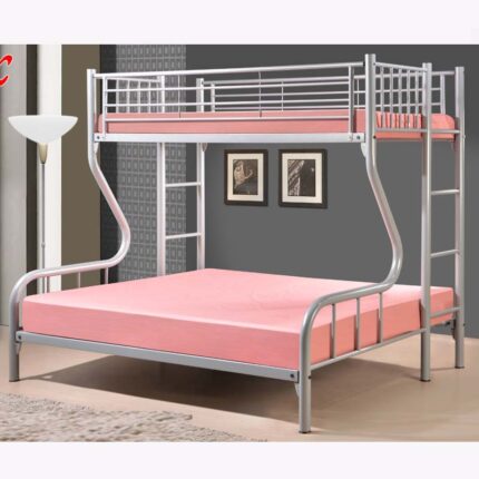 matal bunk bed with pink mattress
