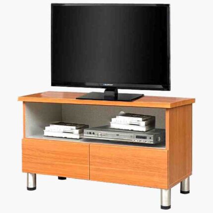 steel legs 2 drawers brown tv console