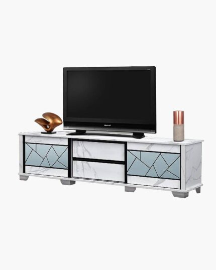4 drawers white marble tv console