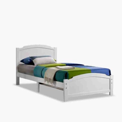 white wooden bed frame with single mattress