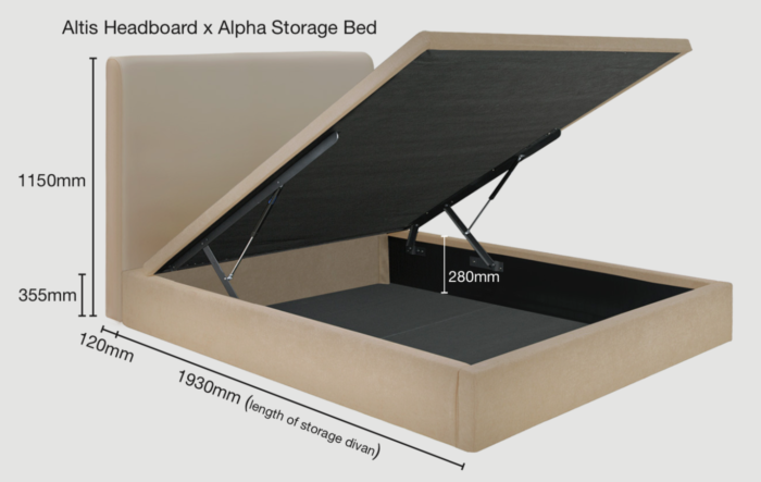 Beige storage bed with large compartment underneath