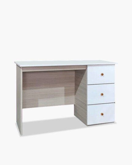 White and grey wood office table with three drawers