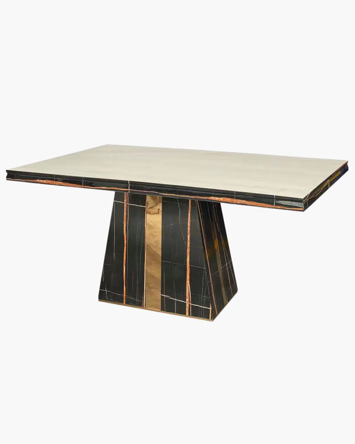 Black and gold single legged dining table