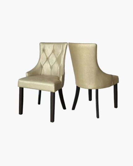 Beige tufted leather dining chairs