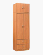 Two doors wooden wardrobe with small shelves and two drawers