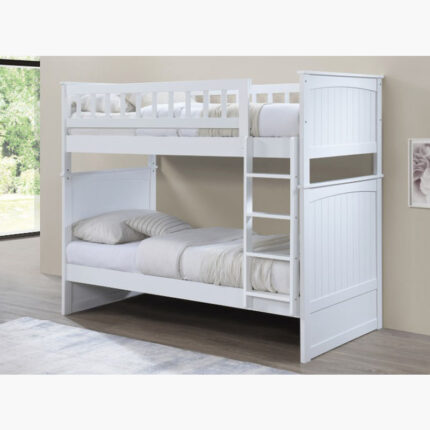Pure white bunk bed with solid headboard