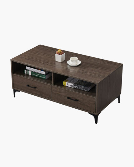 Dark brown coffee table with 2 drawers