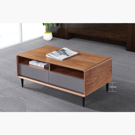 Brown coffee table with 2 grey drawers