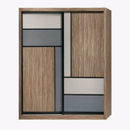 Brown and grey wardrobe with sliding doors
