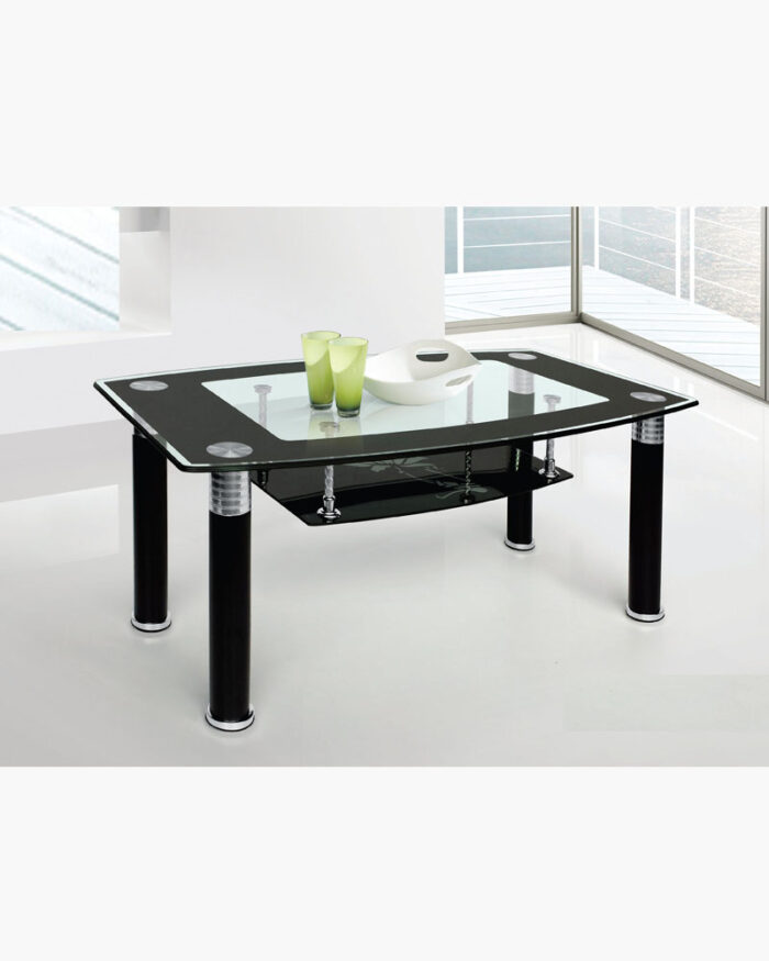 modern black glass coffee table with bottom storage space