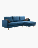 dusk blue L-shaped 4-seater sectional sofa with brown cushions