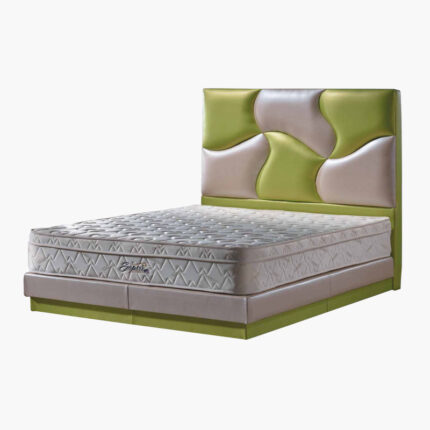 eclectic-designed bed frame (drab green and warm grey)
