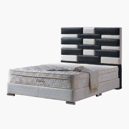 black and white faux leather bed frame ladder-style