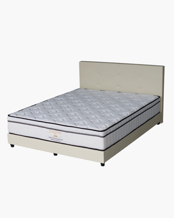 dust grey panel style bed frame with a new mattress