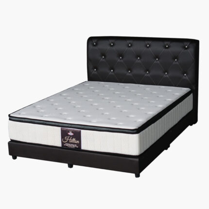 black designer faux leather bed frame with a new mattress