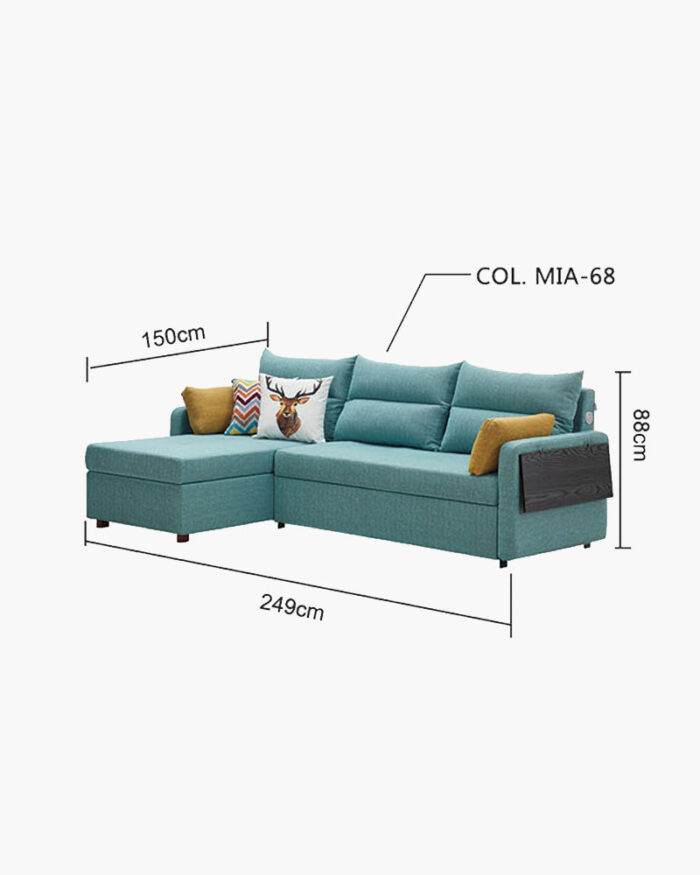 an L-shape sofa bed with pillows