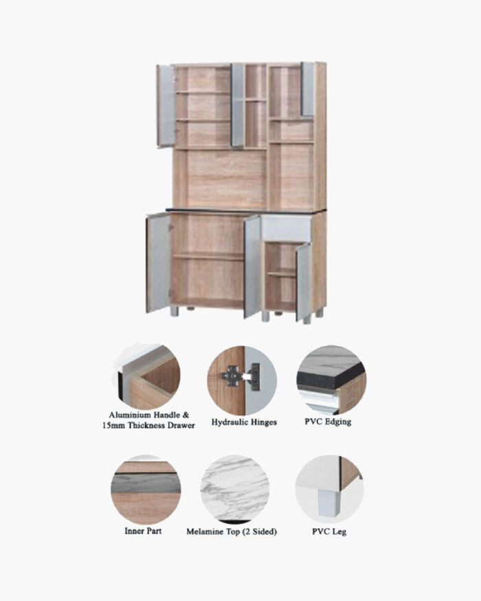 a picture of a wooden cabinet with various layers and components