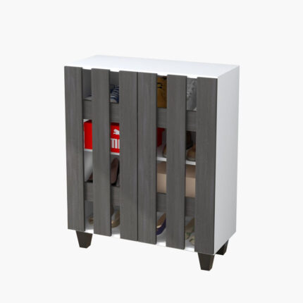 a white and grey coloured shoe cabinet