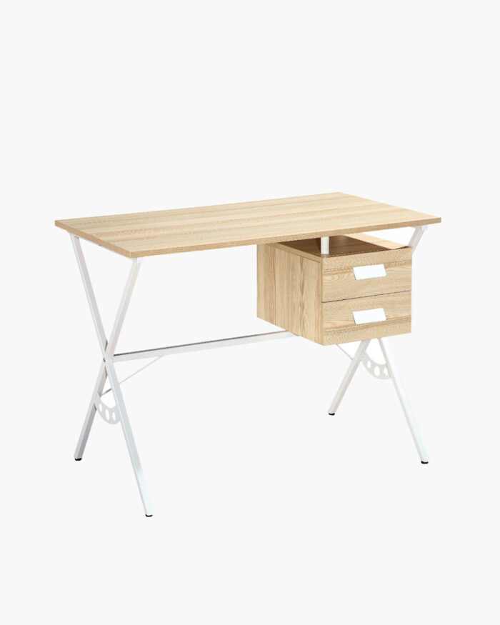 a wooden-made study table with metal legs