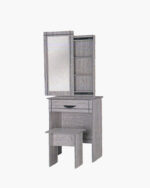 grey wooden dresser with sliding door and mirror