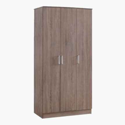 dark coloured wooden wardrobe with three doors