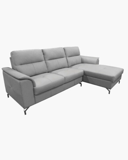A white, L-shaped sofa