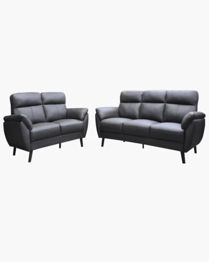 Two black leathered sofas