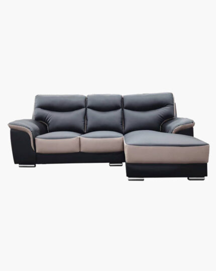 A black and white leather modular sofa