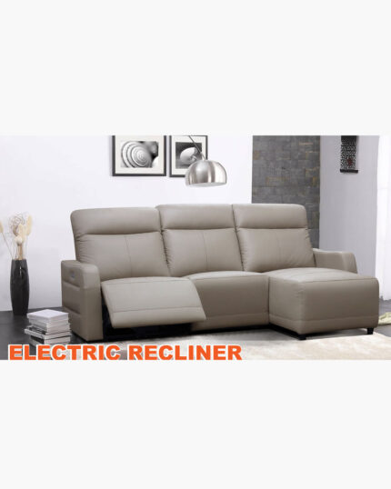 Beige sofa with electric recliner