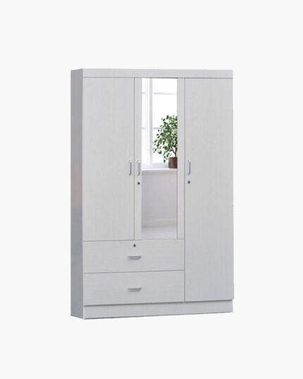White 3-door wardrobe with mirror