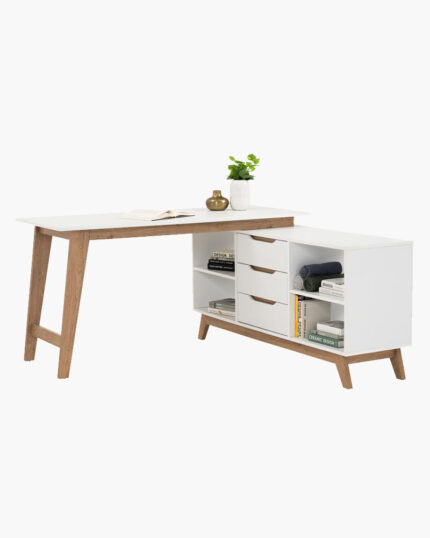 White and brown working table with drawers