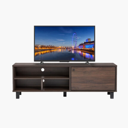 Dark brown TV console with a drawer
