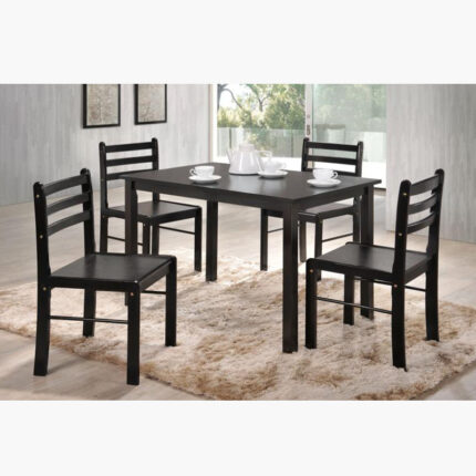 solid black wood 4-seater dining set