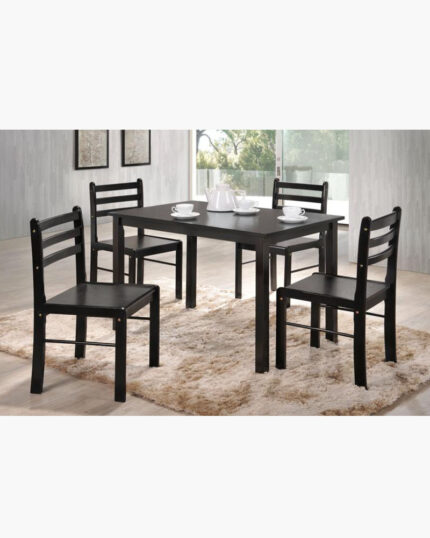 solid black wood 4-seater dining set