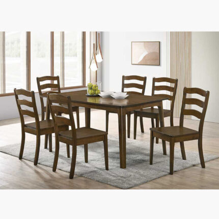 solid wood dining set with 6 ladder-back chairs