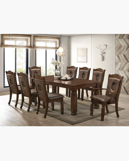 rustic, solid wood 8-seater dining set