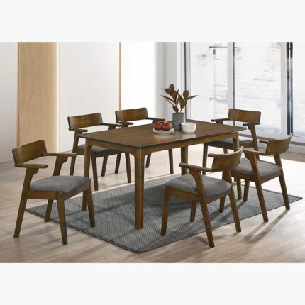 wood dining set with 6 low-back chairs