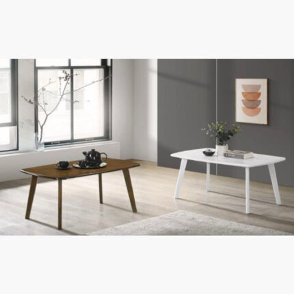 1 wooden and 1 solid white coffee table