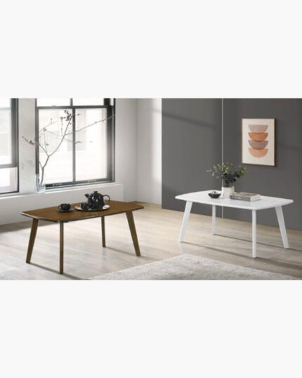 1 wooden and 1 solid white coffee table