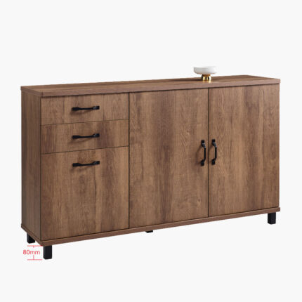 2-door wooden sideboard cabinet with 3 pull-on drawers