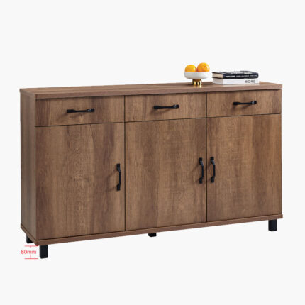 3-door wooden sideboard cabinet with 3 pull-on top drawers
