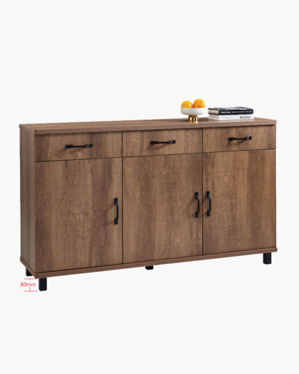 3-door wooden sideboard cabinet with 3 pull-on top drawers