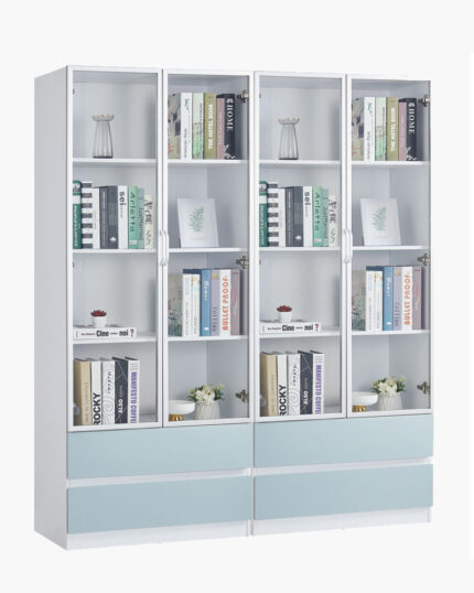 white/glass bookcase cabinet